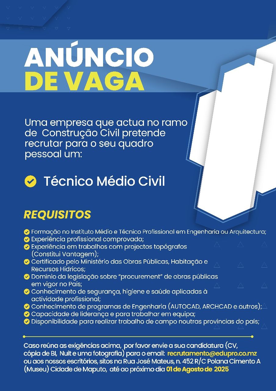 Vaga para Técnico Médio Civil