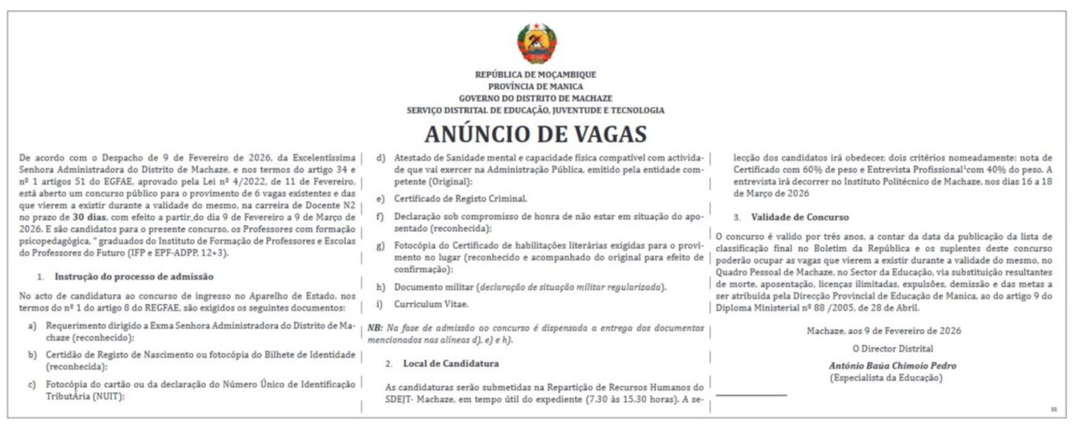 Vagas – (6) Docentes N2