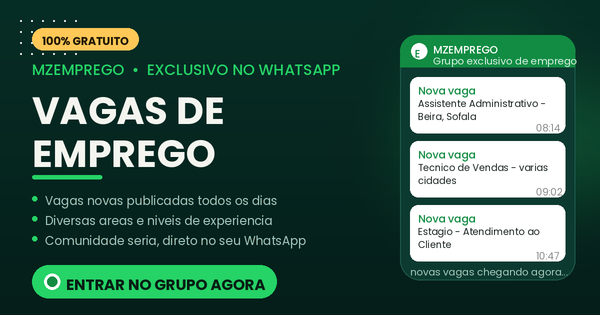 Grupo exclussivo de Emprego no whatsapp: Seja o primeiro a receber vagas de emprego no whatsapp